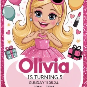 pink fashion doll birthday invitation