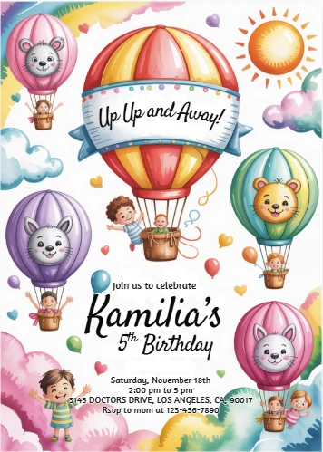 hot air balloon birthday invitation