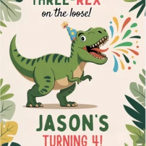 three rex dinosaur birthday invitation