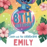 tropical blue alien birthday invitation