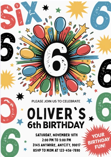boy 6th birthday invitation
