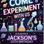 neon science rainbow birthday invitation