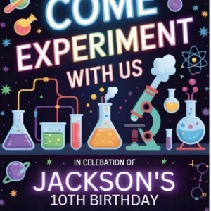 neon science rainbow birthday invitation