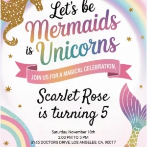 mermaid unicorn birthday invitation