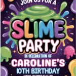 neon slime birthday invitation