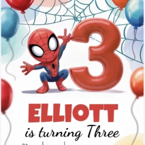 3rd spiderman birthday invitation