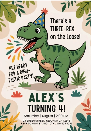 three rex birthday invitation