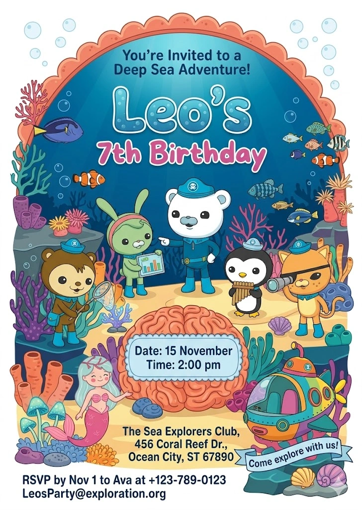 ocean adventure birthday invitation