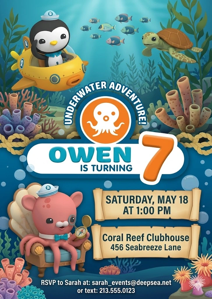 cartoon ocean birthday invitation