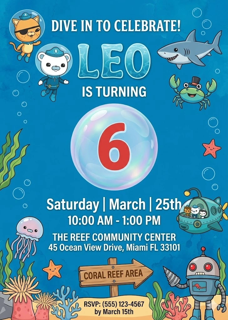 ocean adventure birthday invitation