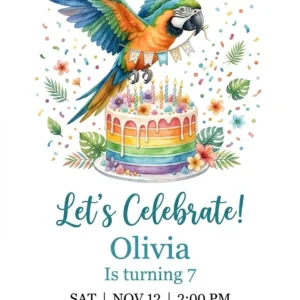 tropical parrot birthday invitation