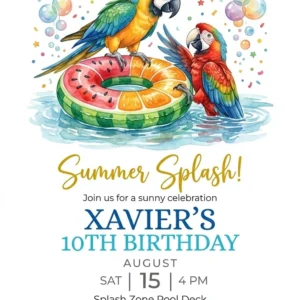 parrot pool birthday invitation