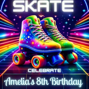 neon roller skating birthday invitation