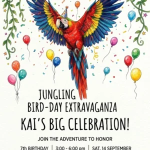 tropical bird birthday invitation