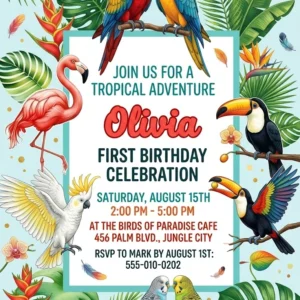tropical birds birthday invitation
