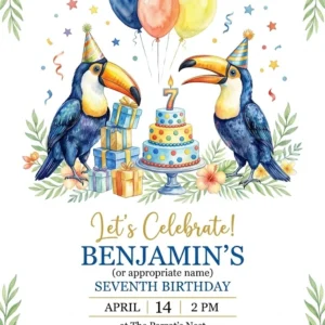 toucan tropical bird birthday invitation