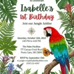 parrot rainforest theme birthday invitation