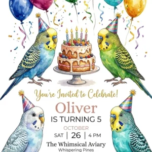 colorful budgerigar birthday invitation