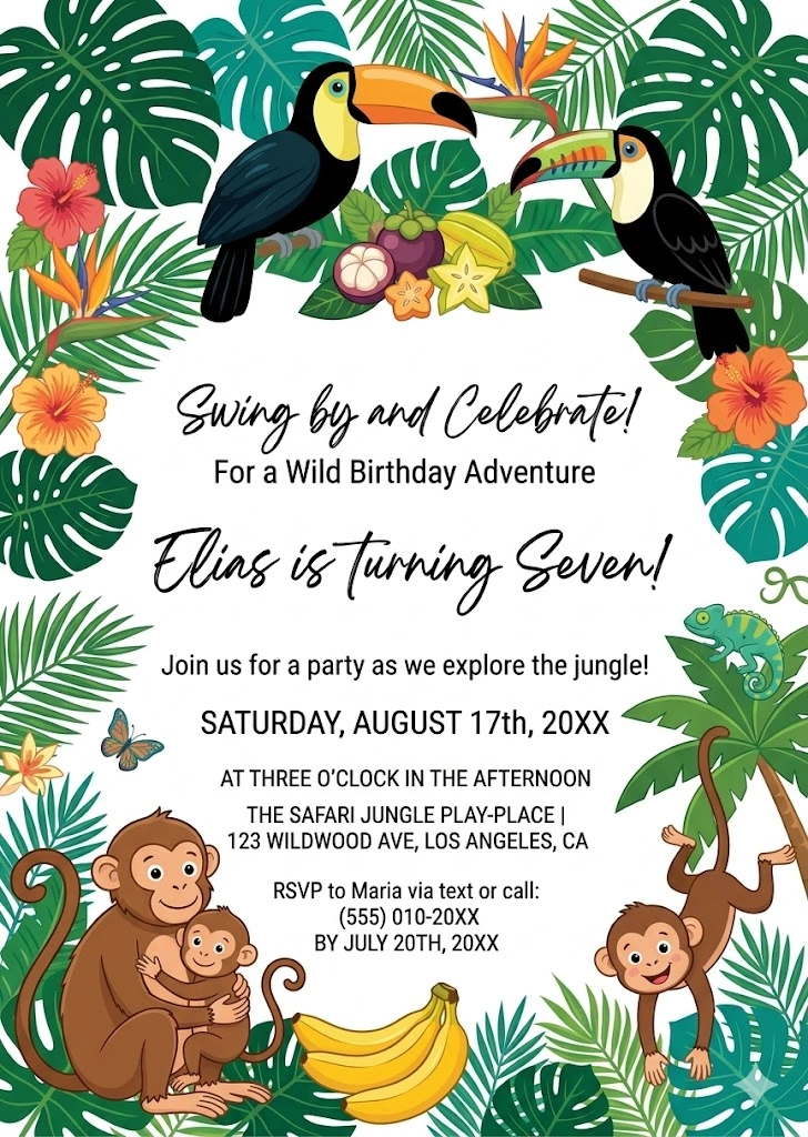 tropical 6th birthday invitation