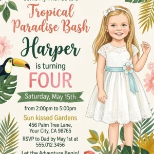 tropical birds birthday invitation