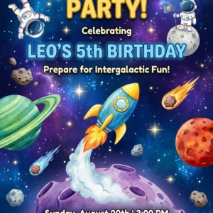 space rocket birthday invitation