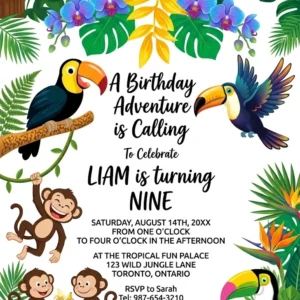 tropical 8th birthday invitation