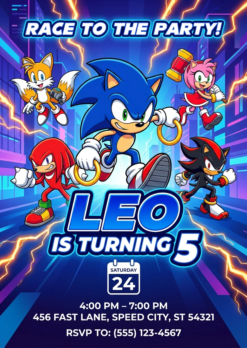sonic birthday invitation