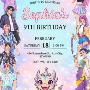 kpop anime birthday invitation