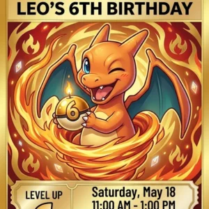 fire dragon 5th birthday invitation