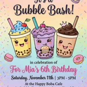 bubble tea cute birthday invitation