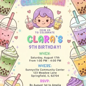 pastel boba birthday invitation