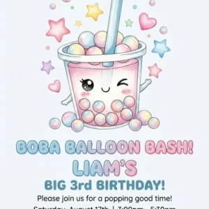 cute boba tea birthday invitation