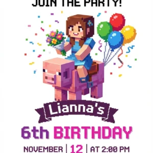 minecraft girls birthday invitation