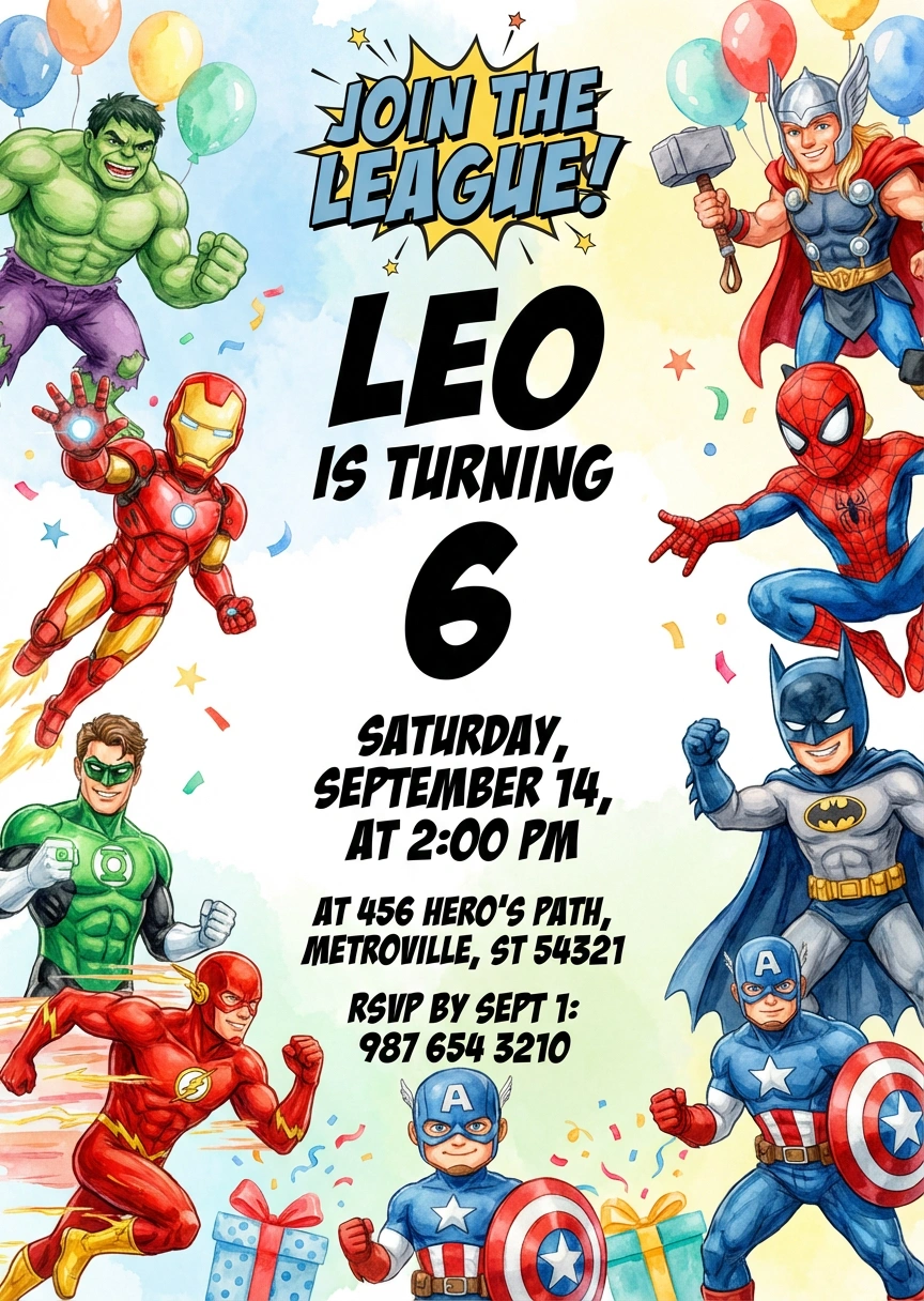 superheroes birthday invitation