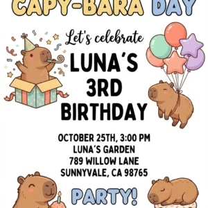 capybara birthday invitation