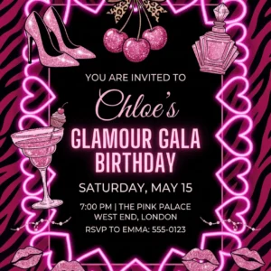 pink leopard birthday invitation