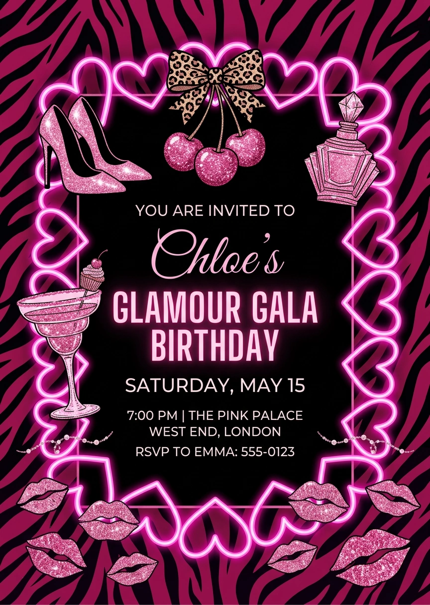 pink leopard birthday invitation