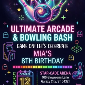 arcade bowling birthday invitation