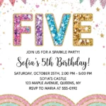rainbow sequin birthday invitation