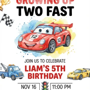 lightning mcqueen cars birthday invitation
