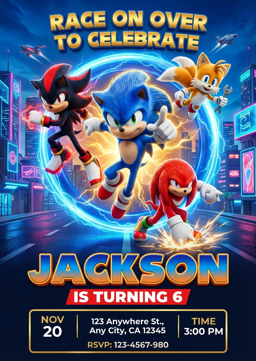 sonic 3 birthday invitation