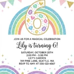 rainbow sequin 6th birthday invitation