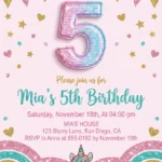 girls rainbow sequin 5th birthday invitation