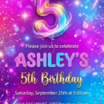 rainbow 5th birthday invitation