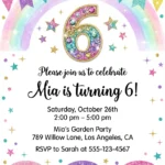 rainbow sequin 6th birthday invitation
