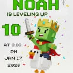 pixel game birthday invitation