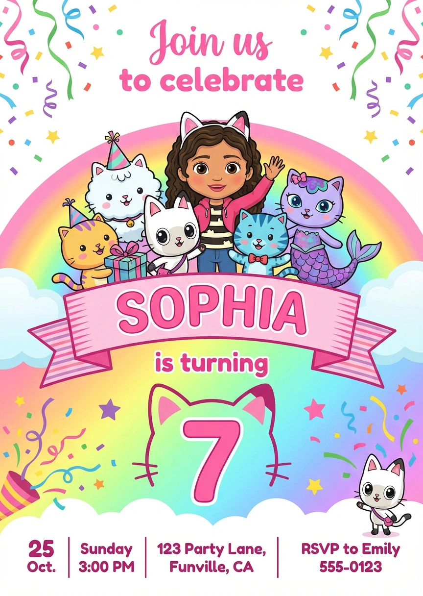 gabby dollhouse birthday invitation