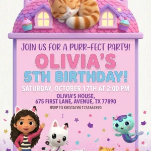 gabby dollhouse pandy birthday invitation