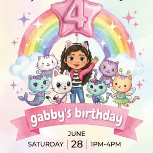 gabby dollhouse pandy birthday invitation