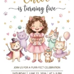watercolor gabby dollhouse birthday invitation